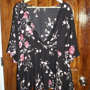 Black Flowered blouse with sheer sleeves